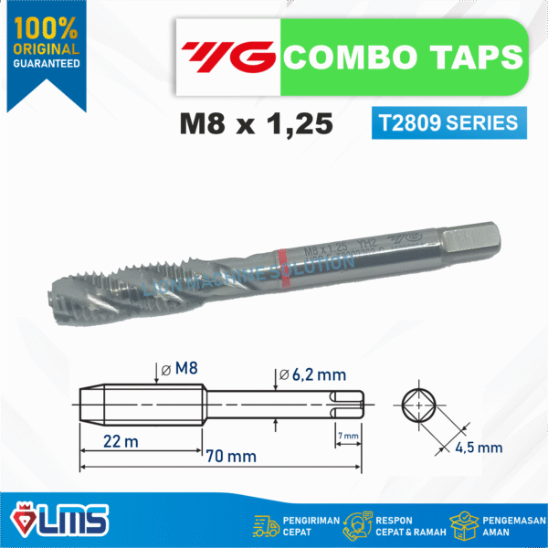 Tap Combo T2809 Spiral Bright YG1 M8x1.25